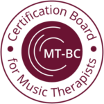 MT-BC digital badge, a circle with the words Certification Board for Music Therapists - MT-BC. MT-BC digital badge, a circle with the words Certification Board for Music Therapists - MT-BC.